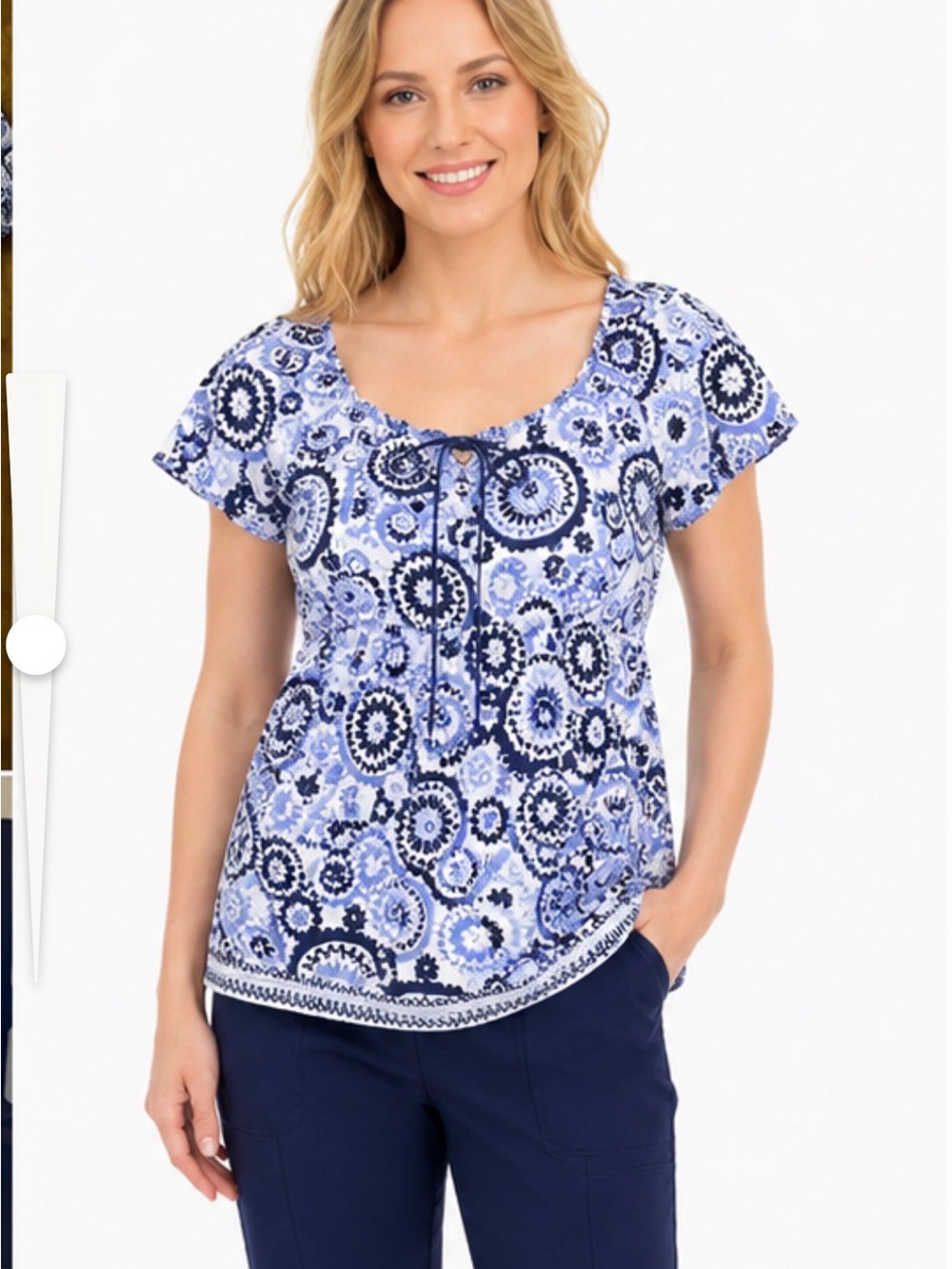 Peaches Uniforms Printed Peasant Top – Size XL